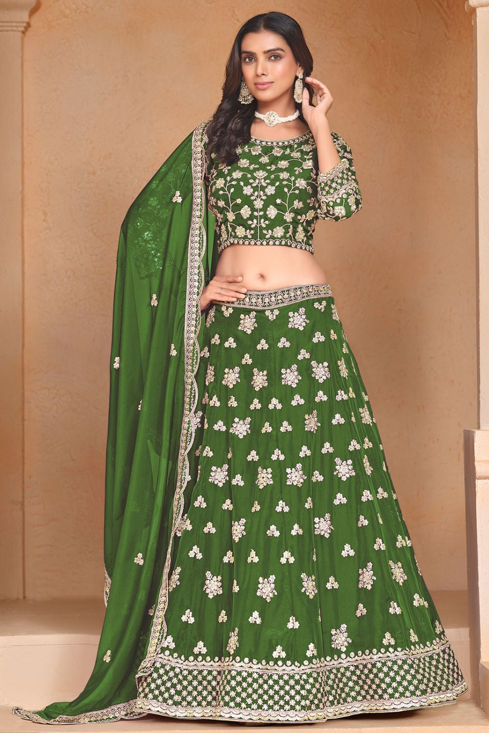 Green Organza Haldi Sangeet Designer Lehenga Set SFDFS31001