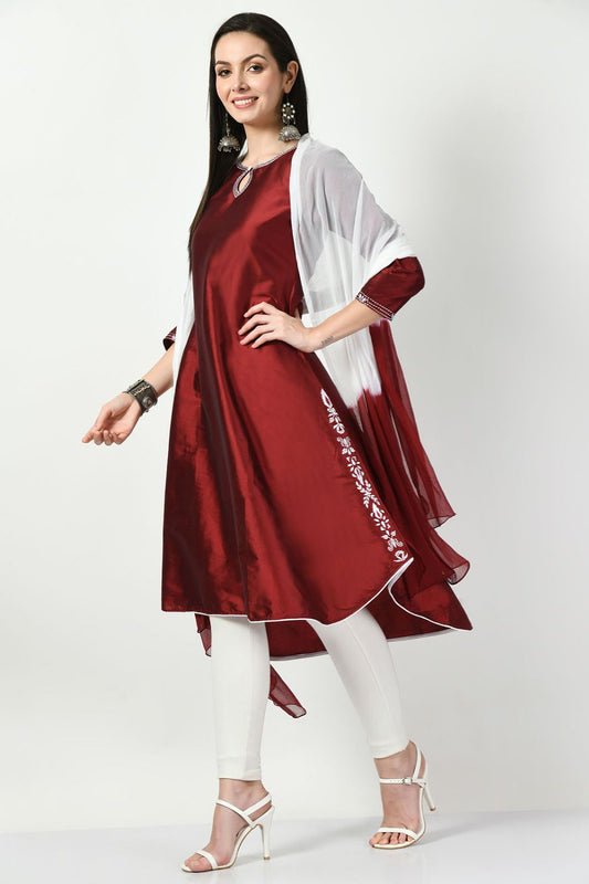 Maroon Art Silk Plus Size Salwar Kameez SFMAN58916R