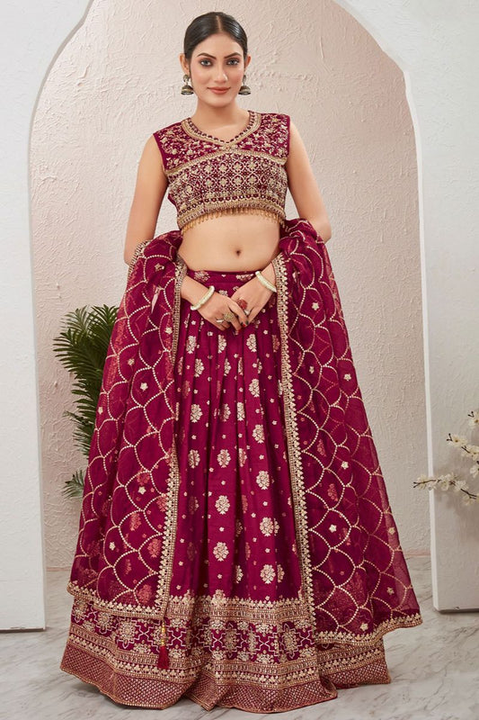 Majestic Maroon Dola Silk Designer Lehenga SFSA477503R