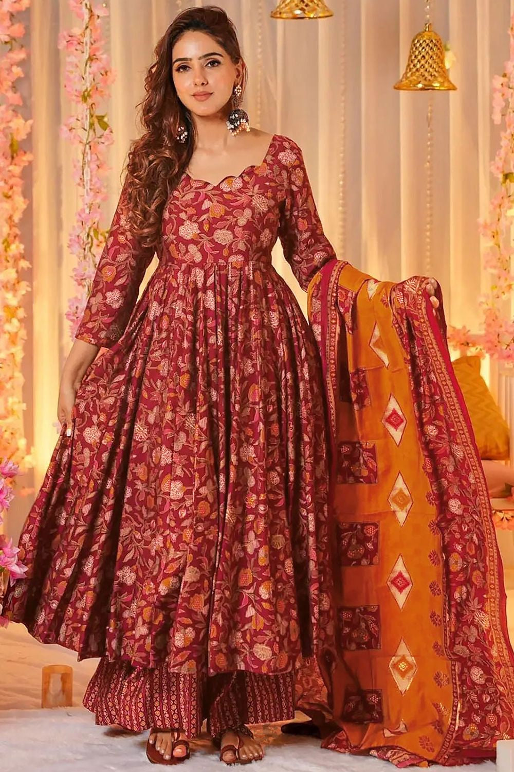 Maroon Readymade Plus Size Palazzo Salwar Suit SFNPV57402R