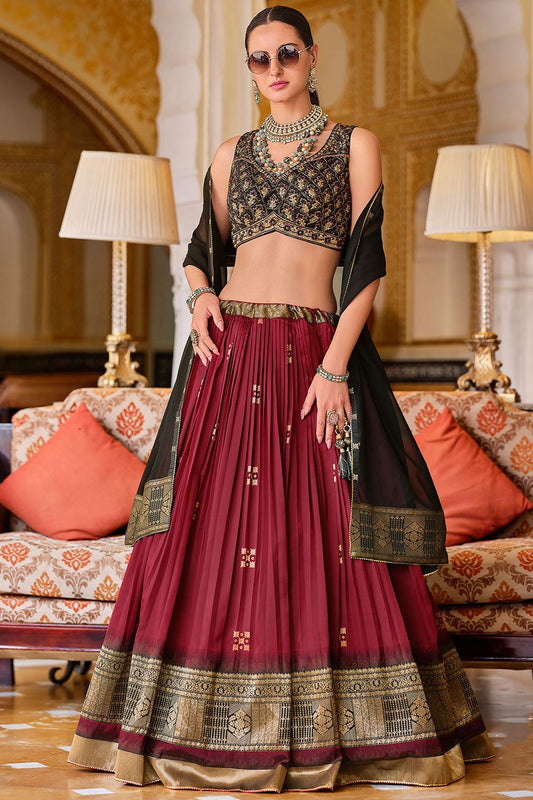 Maroon Silk Sangeet Designer Lehenga Set SFSA481501R