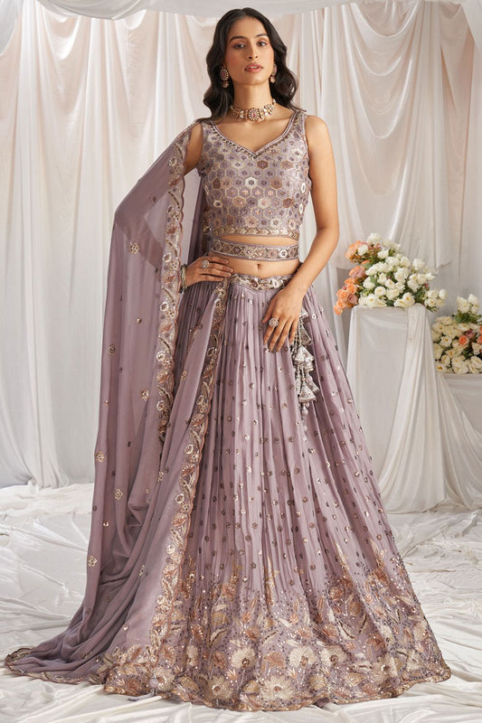 Purple Georgette Wedding Party Designer Lehenga Set SFPRF219005