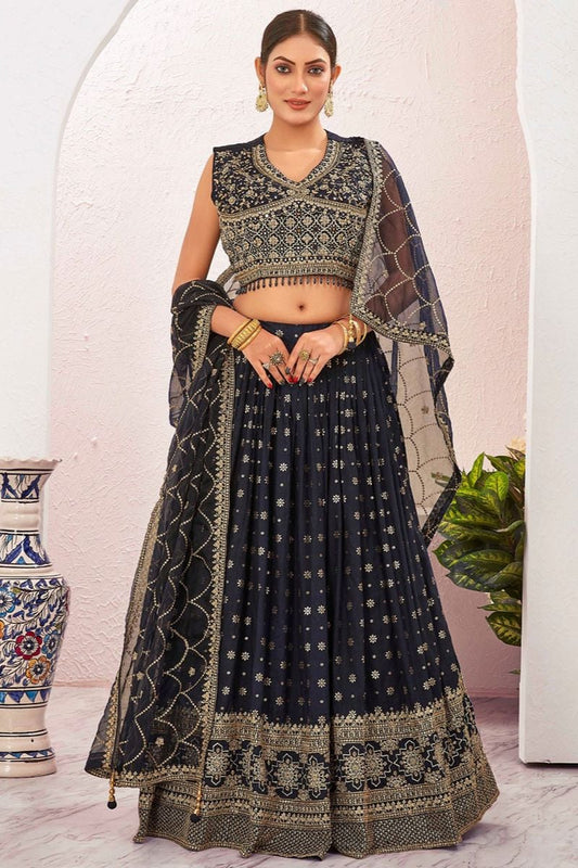 Majestic Navy Blue Dola Silk Designer Lehenga SFSA477505R