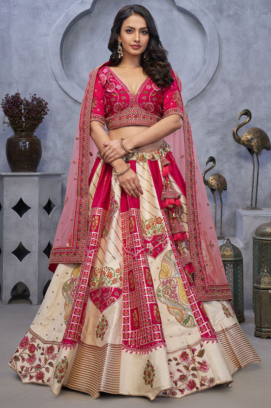 Ivory Embroidered Banarasi Silk Bridal Party Lehenga SFFK23004