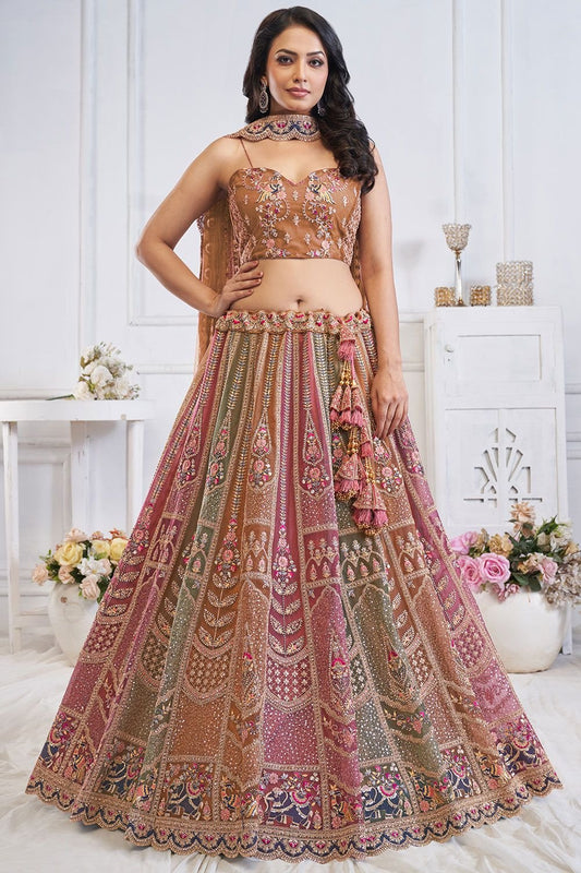 Brown Net Bridal Lehenga Set SFFK23101