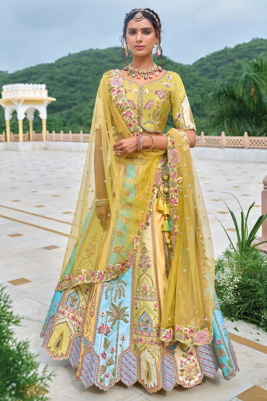 Yellow Silk Haldi Ceremony Bridal Lehenga Set SFSJDN22408