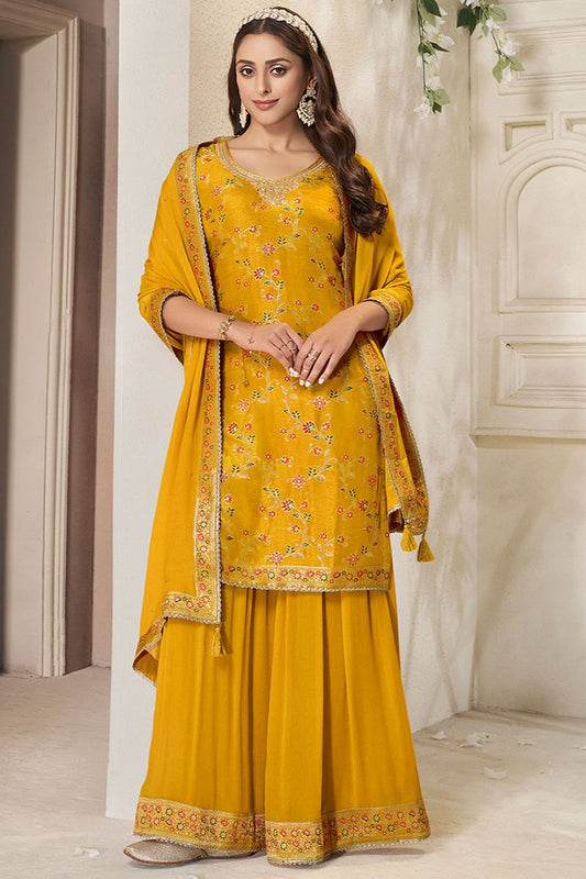 Yellow Sarara Kameez Readymade Salwar Kameez In Dola Silk SFVNF1705R