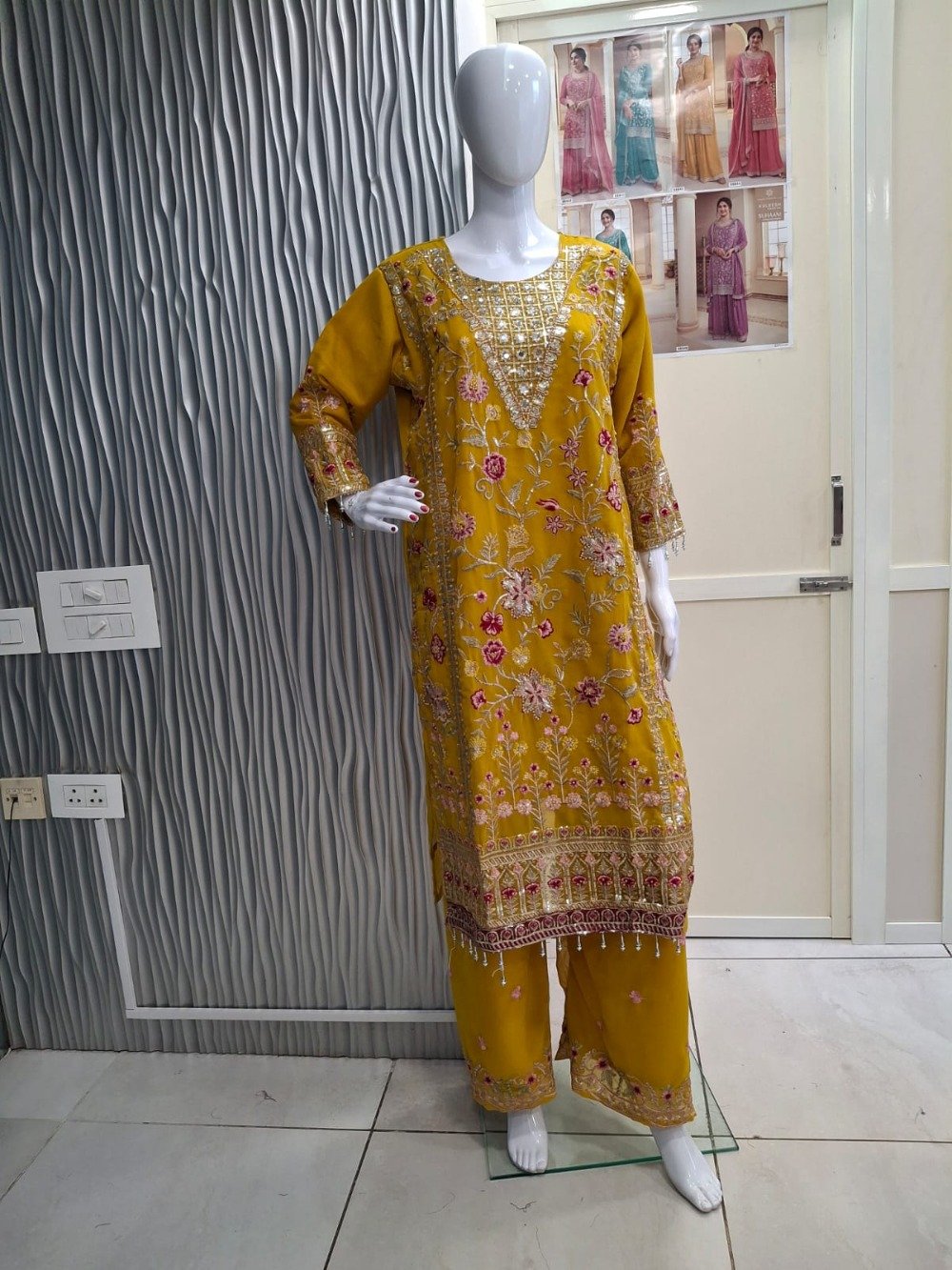 Yellow Haldi Ceremony Salwar Trouser Kameez SFSA483602R