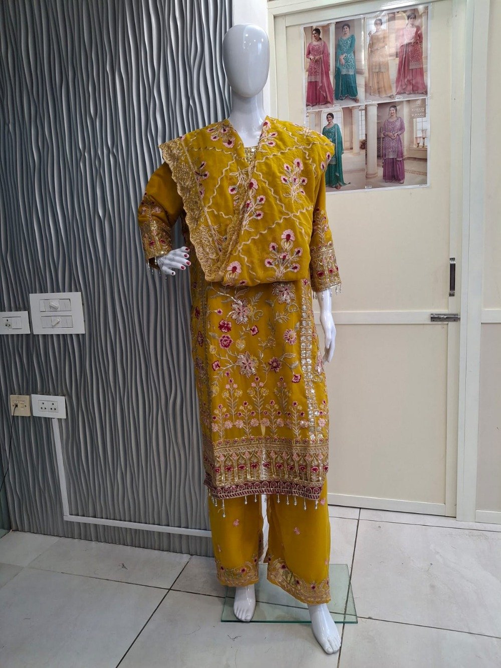 Yellow Haldi Ceremony Salwar Trouser Kameez SFSA483602R