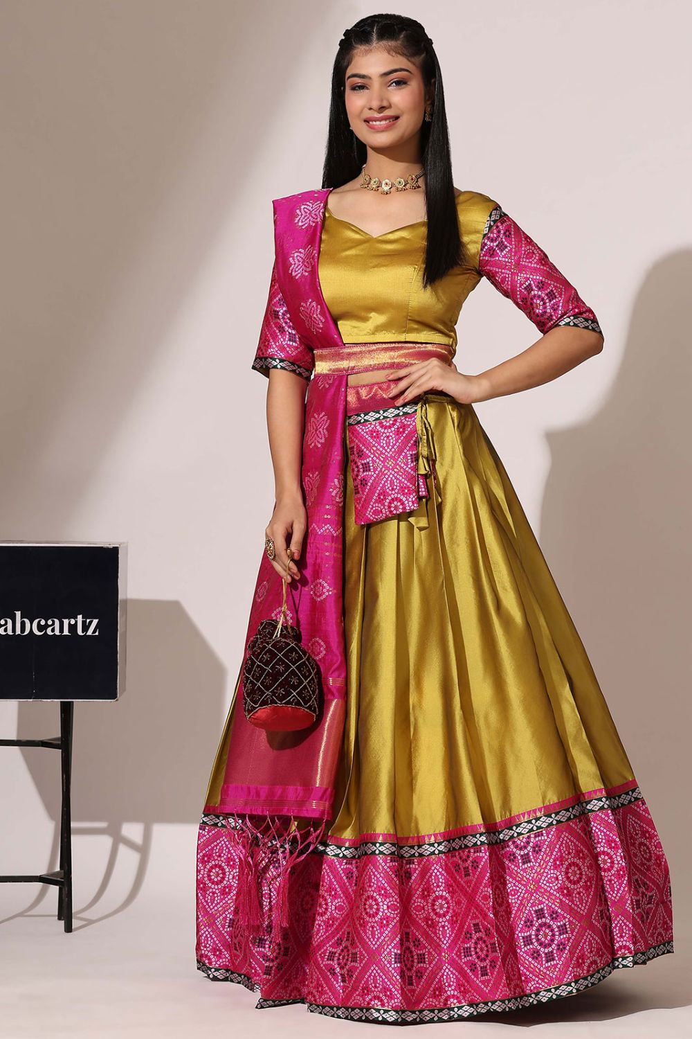 Yellow Silk Partywear Lehenga Set  SFROY494705