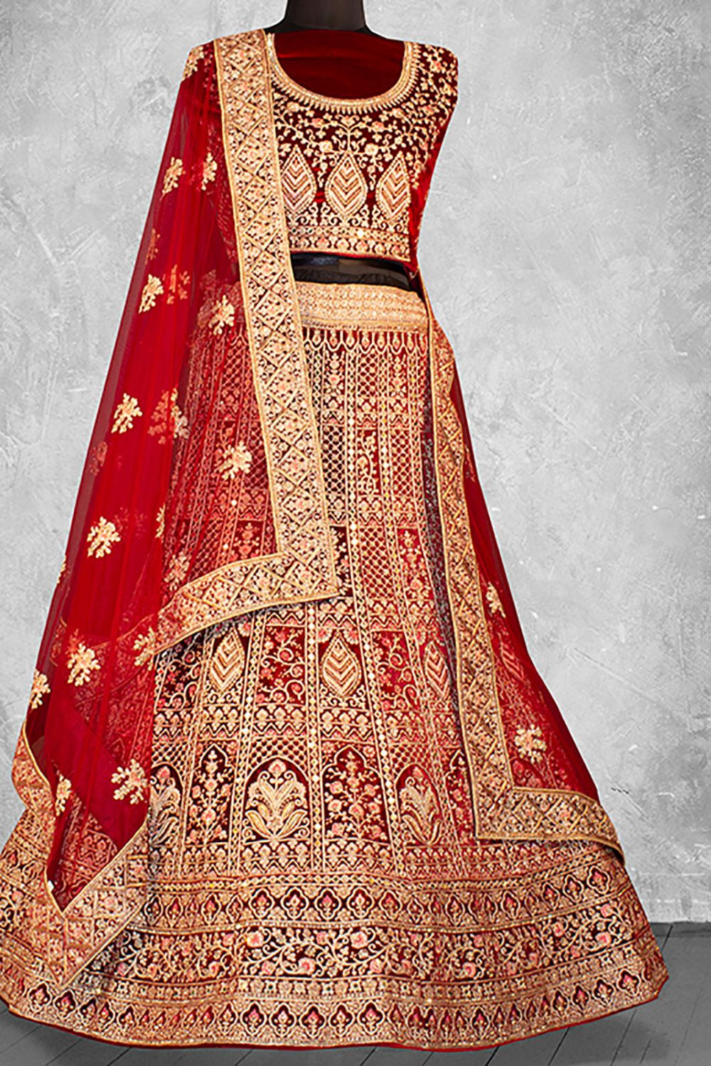 Red Velvet Designer Lehenga Choli Set SFDIW42215