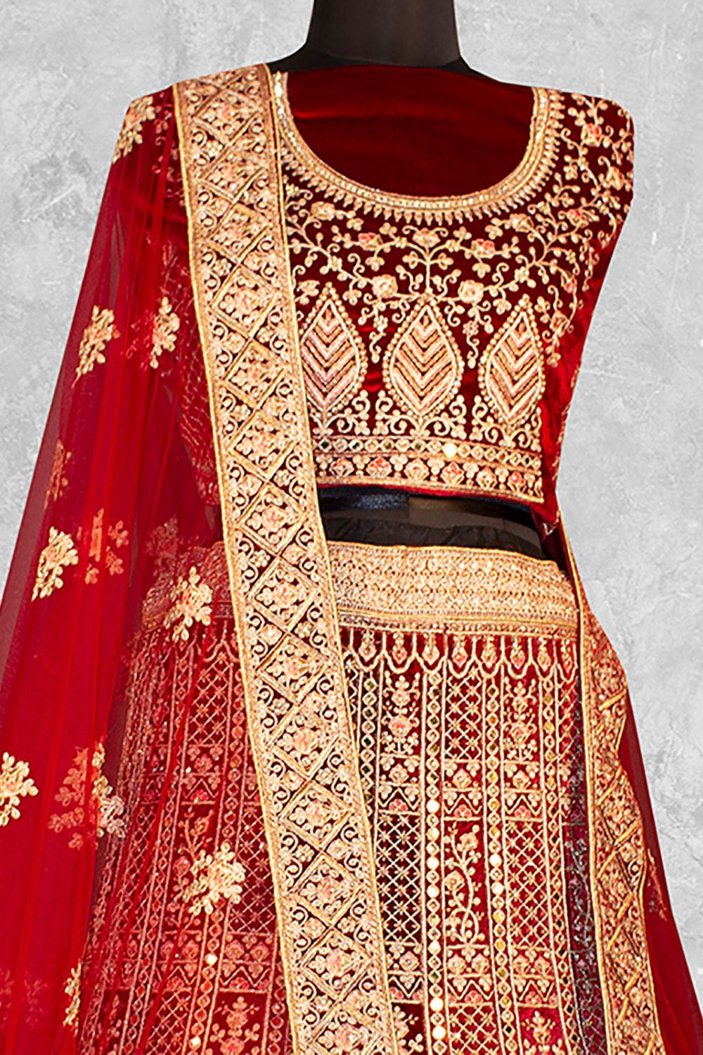 Red Velvet Designer Lehenga Choli Set SFDIW42215