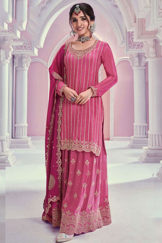 Pink Sangeet Ceremony Wedding Palazzo Kameez SFEDC12401