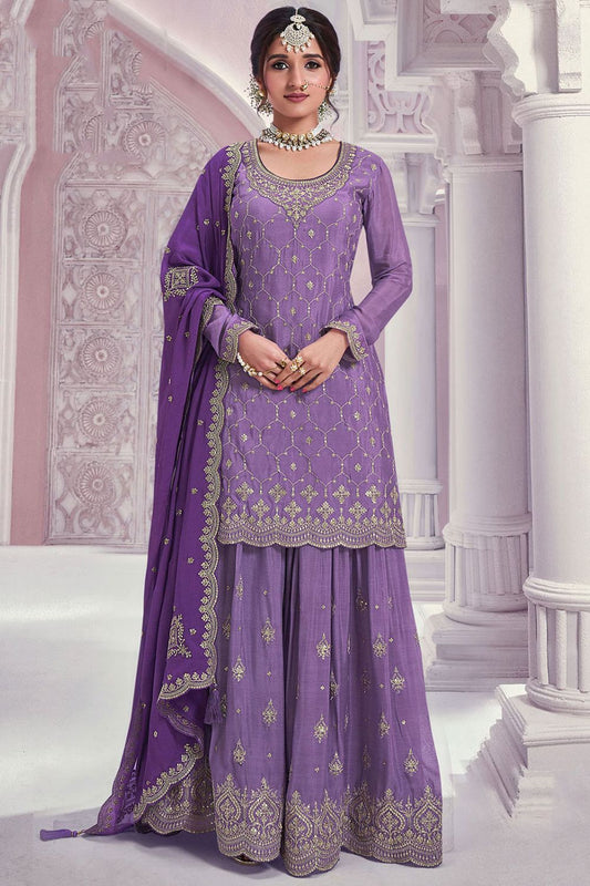 Purple  Sangeet Ceremony Wedding Palazzo Kameez SFEDC12403