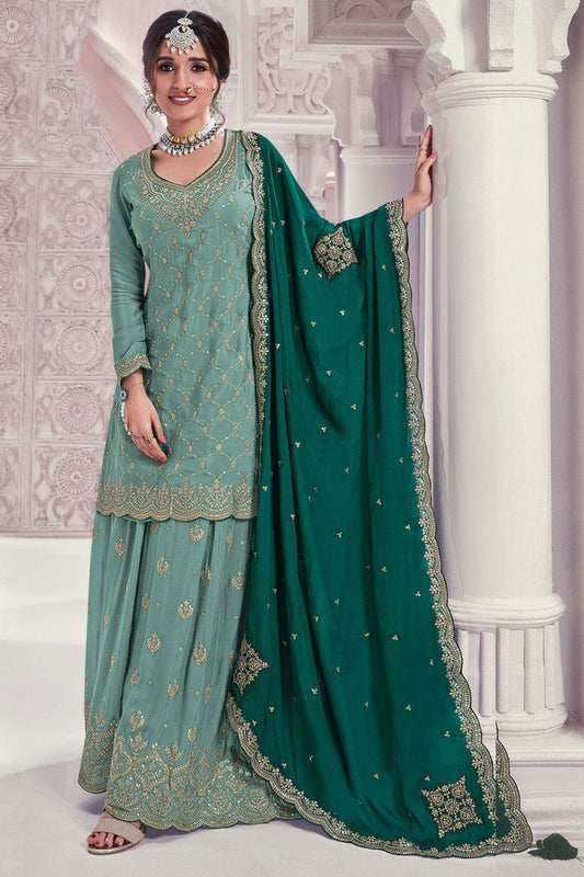 Grey Sangeet Ceremony Wedding Palazzo Kameez SFEDC12402