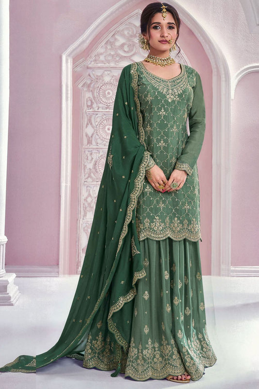 Green Sangeet Ceremony Wedding Palazzo Kameez SFEDC12404