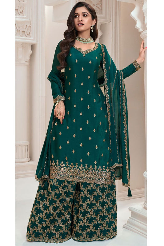 Green Chinnon Wedding Ceremony Palazzo Kameez SFSMT37902