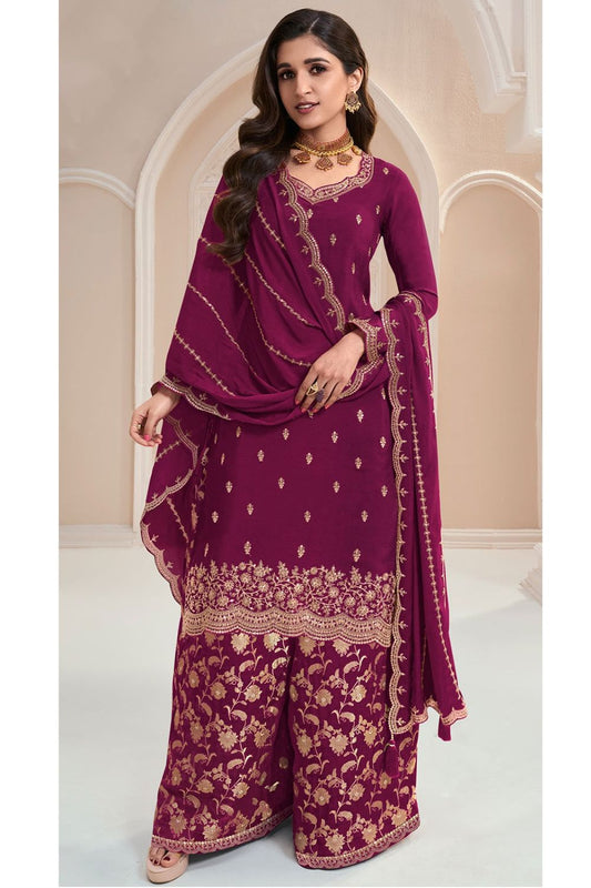 Magenta Chinnon Wedding Ceremony Palazzo Kameez SFSMT37905