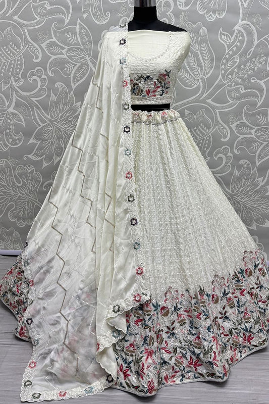 Enchanting White Chinnon Wedding Lehenga SFANJ2919