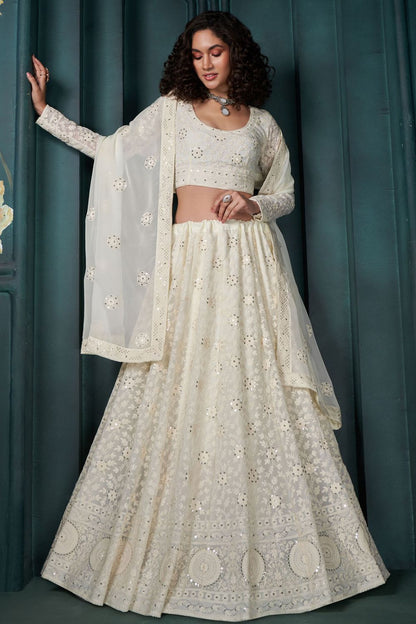 Off White Georgette Bridal Reception Lehenga Set SFSA467103