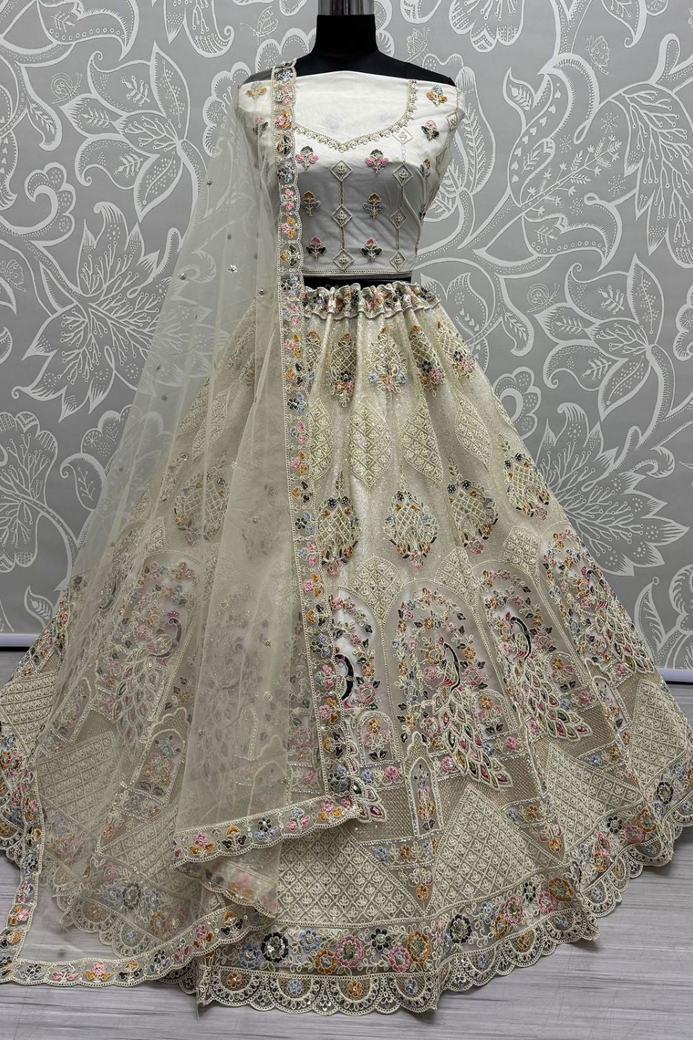 Off White Net Designer Lehenga Set SFANJ2951