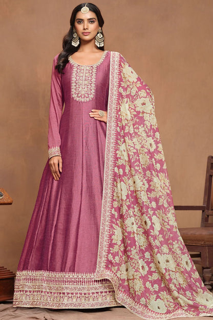 Pink Long Anarkali Salwar Kameez Gown Art Silk  SFDFS30301