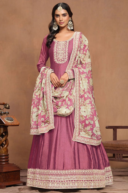 Pink Long Anarkali Salwar Kameez Gown Art Silk  SFDFS30301