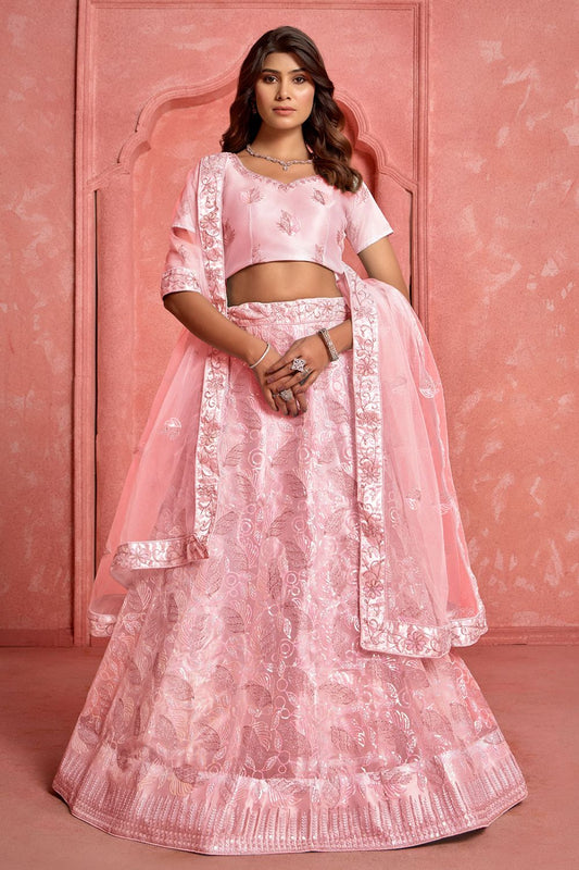 Peach Net Wedding Sangeet Party Lehenga Choli SFYS143902