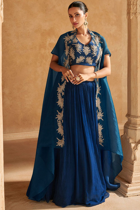 Blue Silk Sangeet Ceremony Designer Lehenga SFYS144401