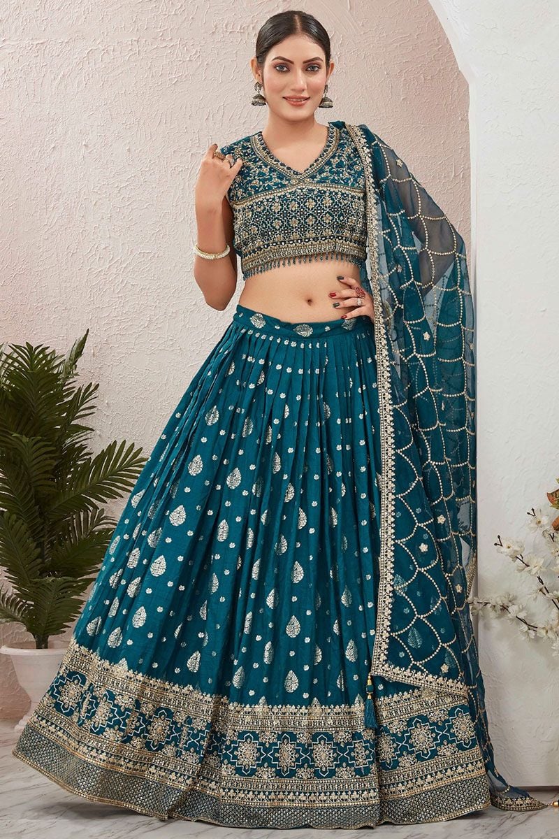 Majestic Blue Dola Silk Designer Lehengas SFSA477506R