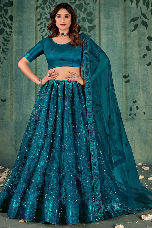 Blue Net Wedding Party Lehenga Choli SFYS143205