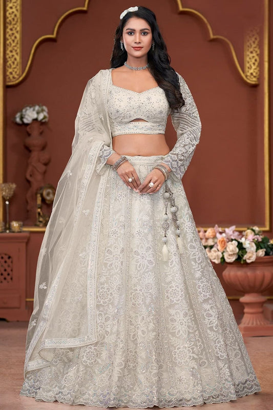 White Net Designer Wedding Reception Lehenga Set SFSA484502R