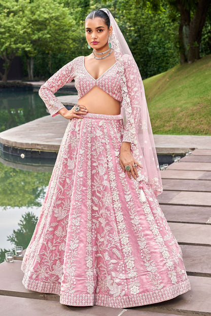 Pink Organza Wedding Reception Designer Lehenga Set SFPRF219002