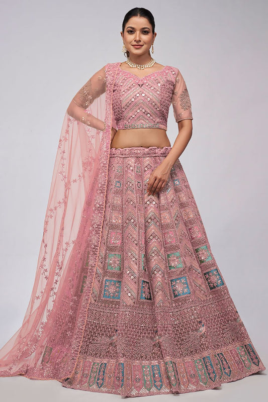 Pink Bridal Lehenga Choli Dupatta  In Net SFY ARY20535
