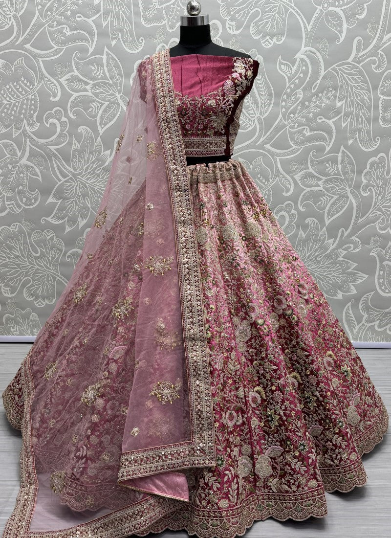 Pink Velvet Designer Bridal Lehenga Set SFANJ2597