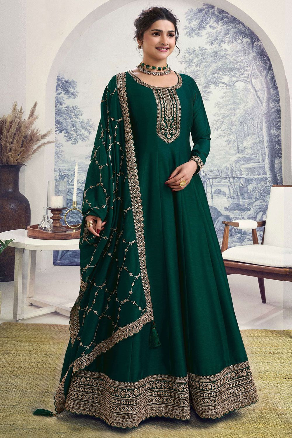 Prachi Desai Green Sangeet Anarkali Salwar Kameez - SFEDC10405