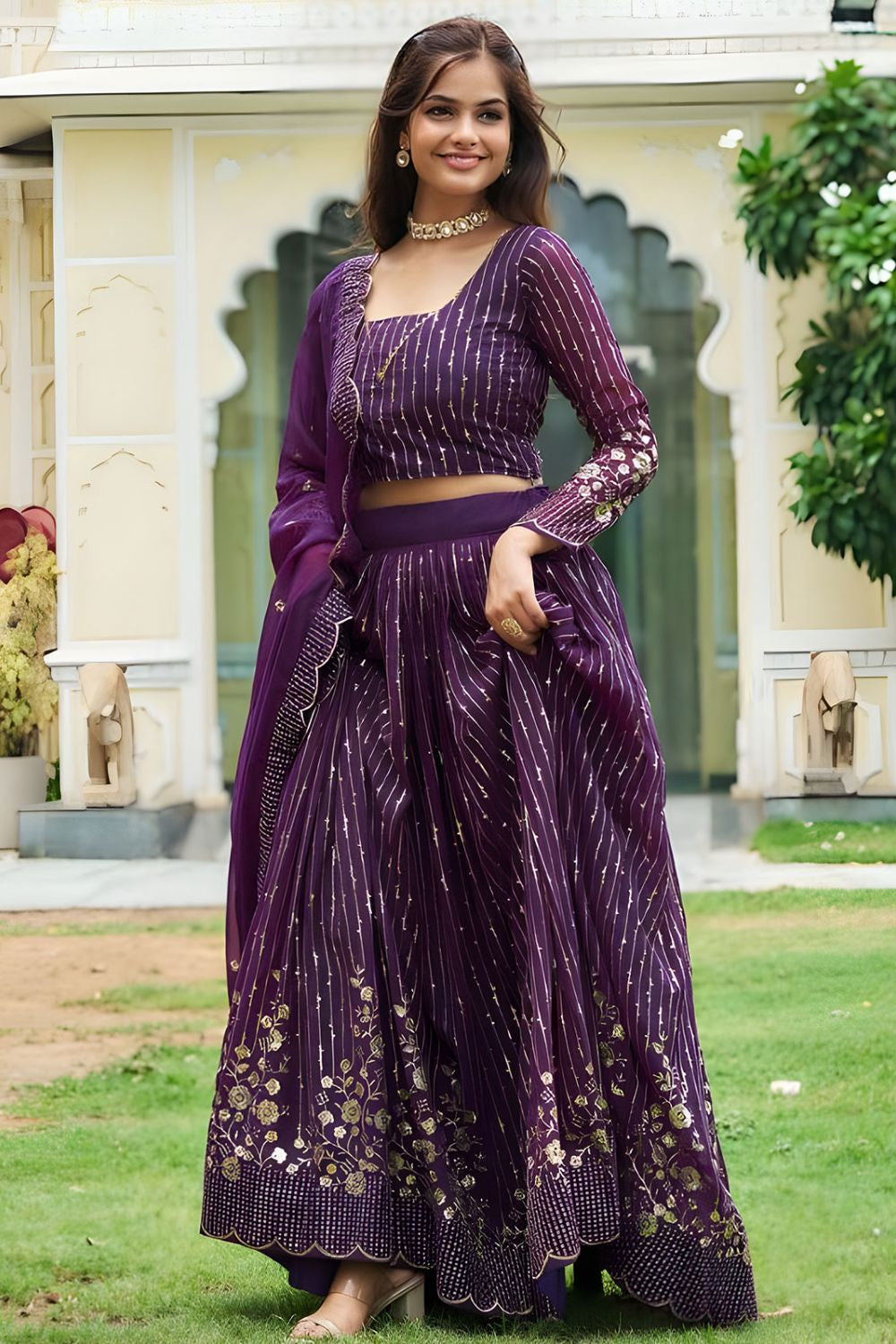 Purple Georgette Designer Partywear Lehenga SFNPV53102R