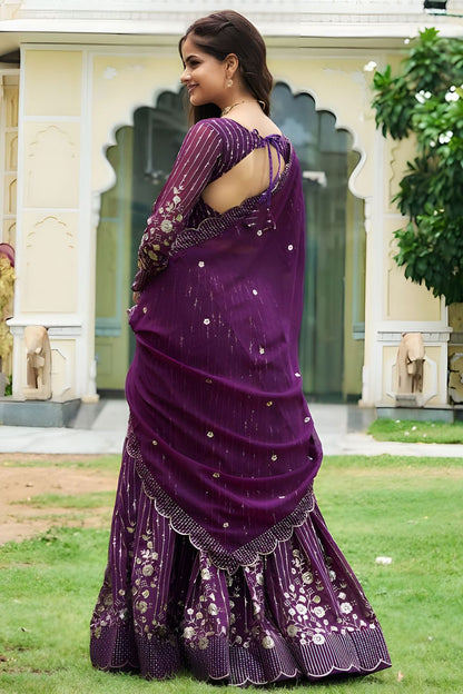 Purple Georgette Designer Partywear Lehenga SFNPV53102R