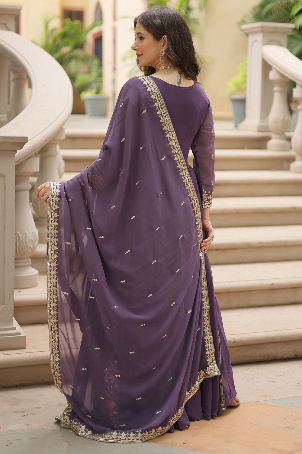 Purple Exquisite Palazzo Kameez In Georgette SFNPV57102R