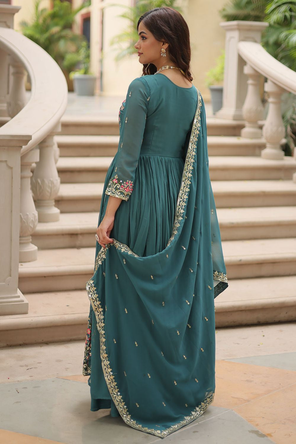 Blue Exquisite Palazzo Kameez In Georgette SFNPV57103R