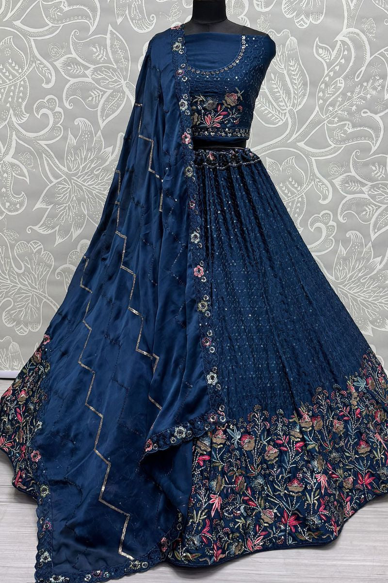 Enchanting Blue Chinnon Wedding Lehenga SFANJ2920