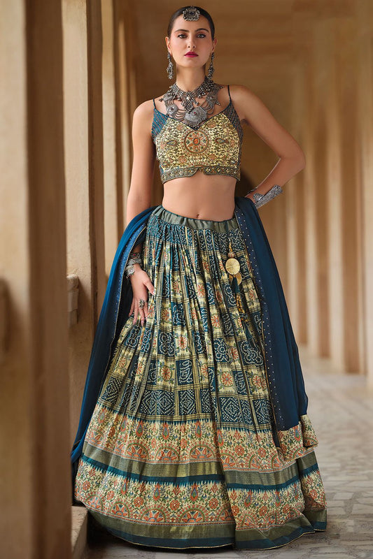 Blue Silk Sangeet Designer Lehenga Set SFSA481103R