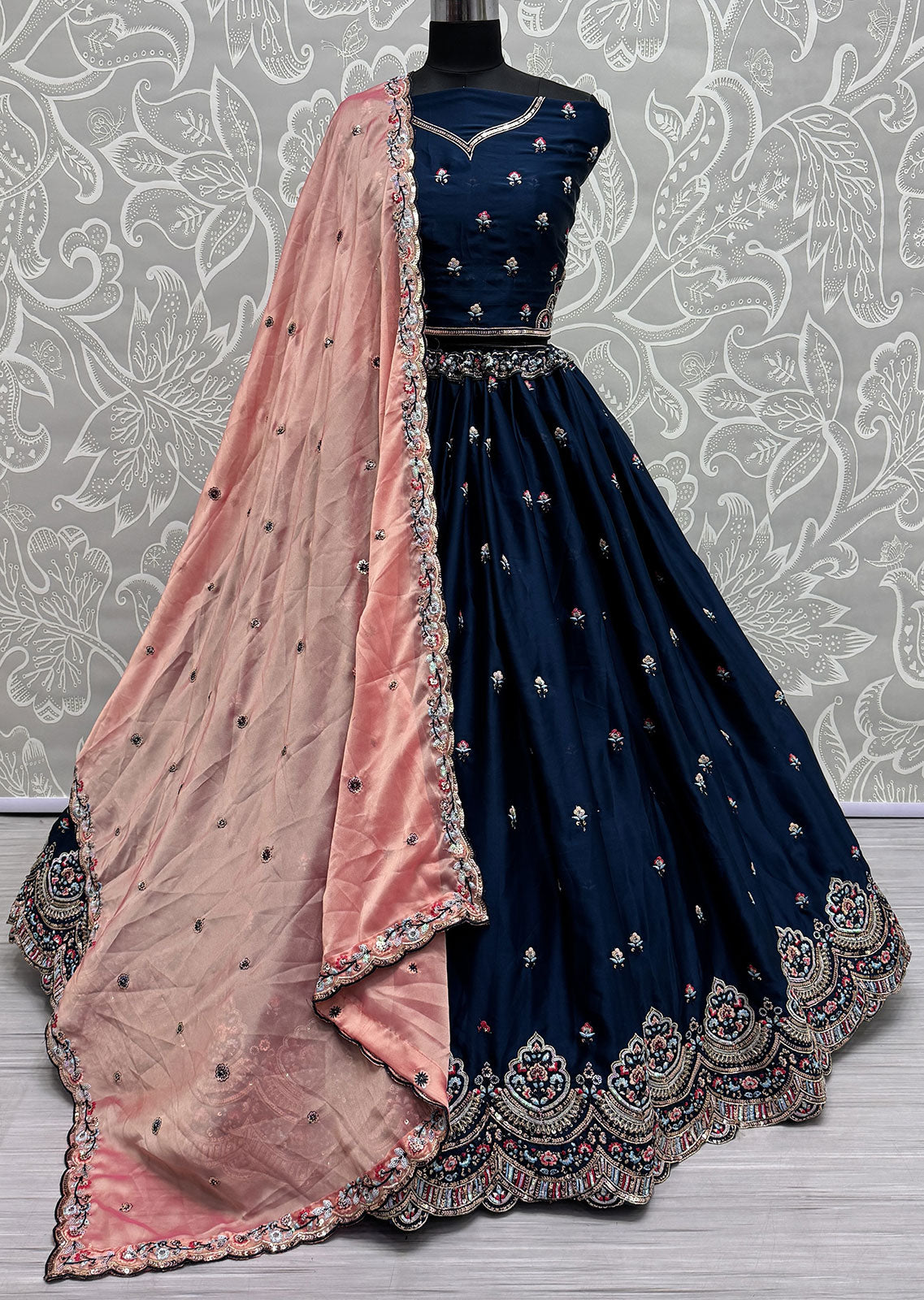 Blue Silk Designer Lehenga Choli For Engagement Party SFANJ2943