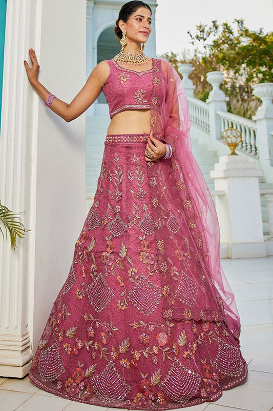 Pink Net Wedding Designer Lehenga Choli Set  SFPRF228204