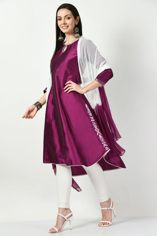 Purple  Art Silk Plus Size Salwar Kameez SFMAN58917R