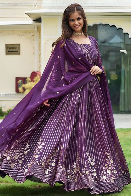 Purple Georgette Designer Partywear Lehenga SFNPV53102R