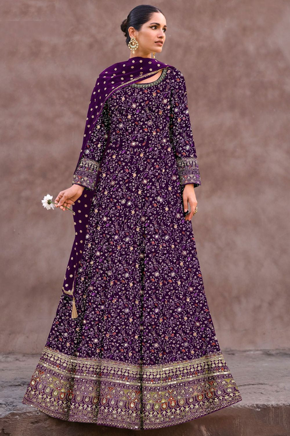 Purple Wedding Sangeet Anarkali Salwar Kameez In Georgette SFEDC11106