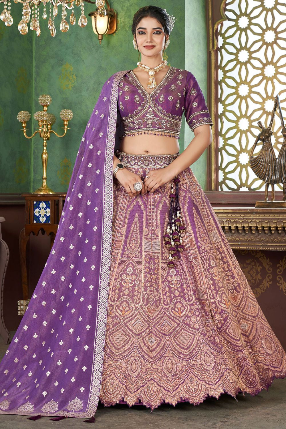 Purple Jacquard Designer Wedding Reception Lehenga Set SFRELS3604R