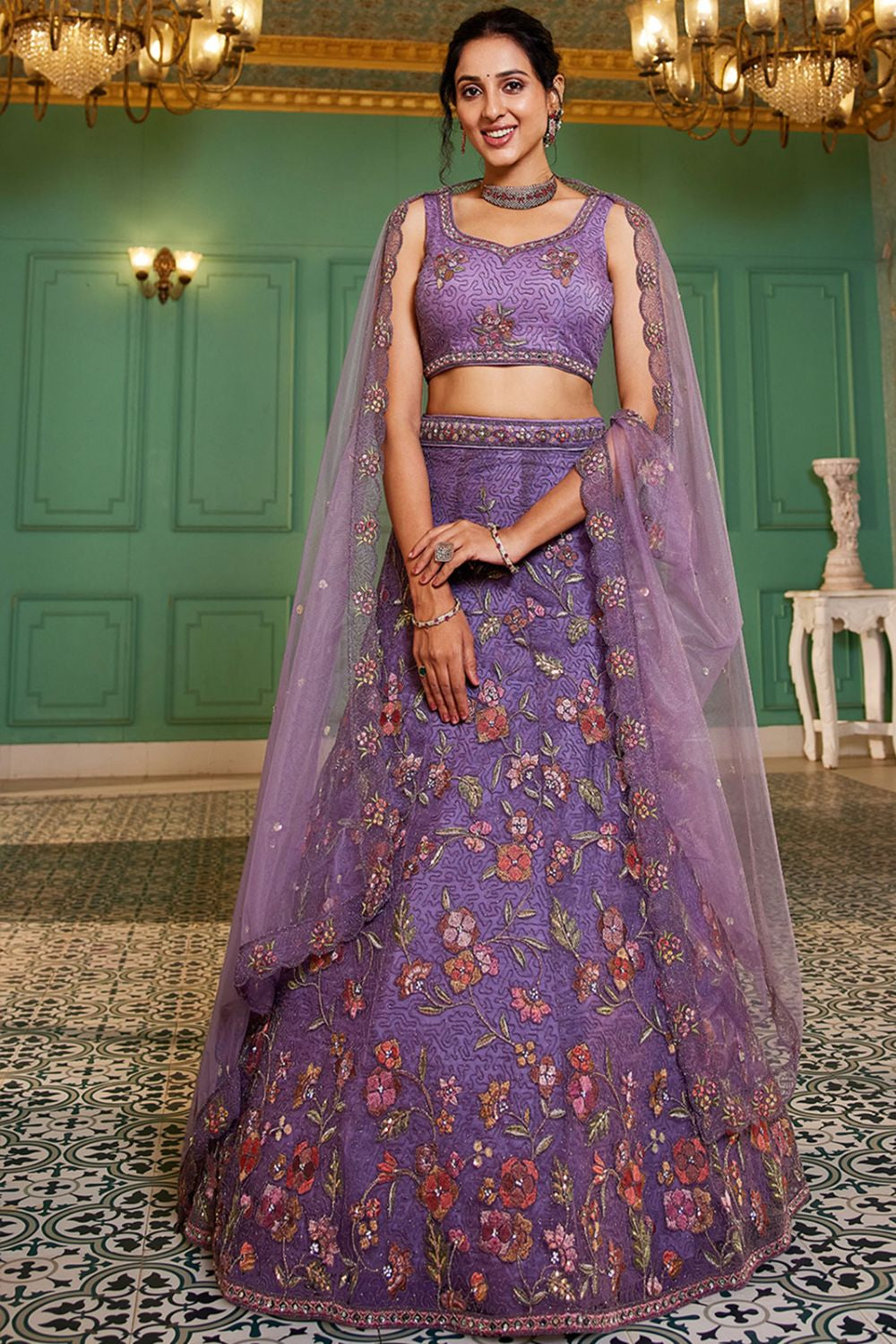 Purple Net Heavy Party Lehenga Choli Set SFROY509022