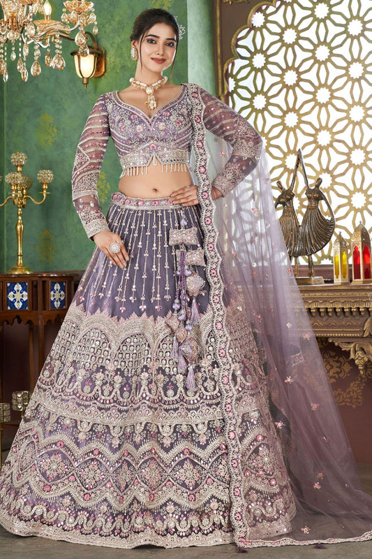 Purple Net Bridal Engagement Lehenga Choli SFRELS3505R